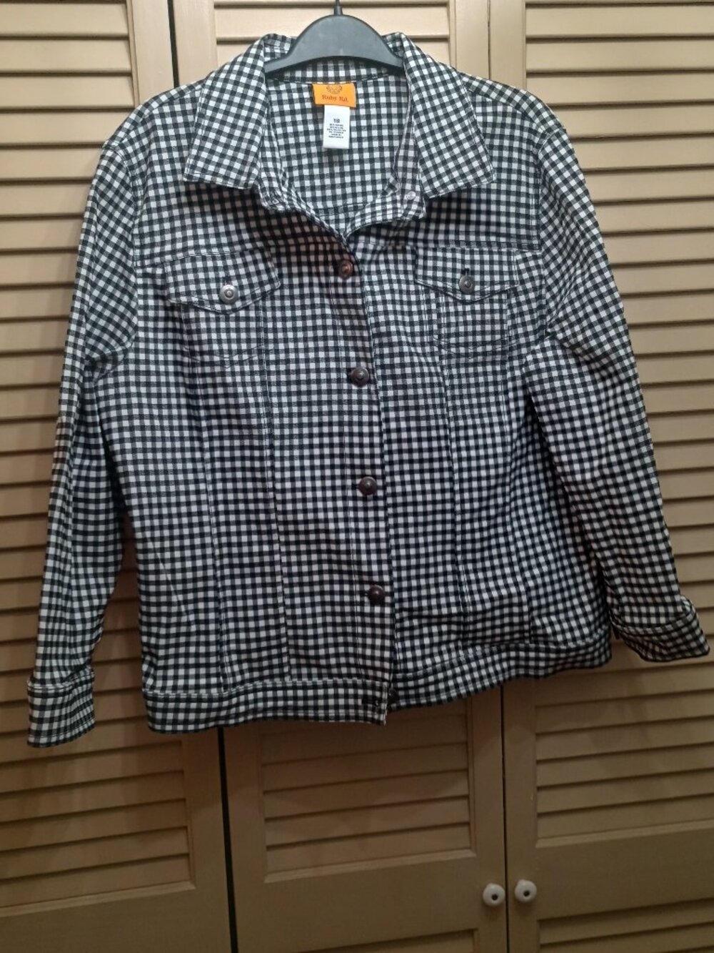 Ruby Rd Black and White Gingham Check Long Sleeve Button up Jacket Sz 18